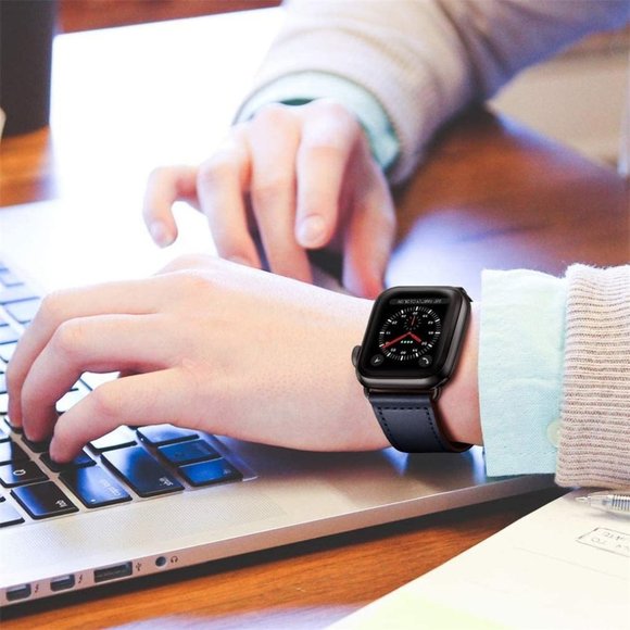NEW[BAND] NAVY Genuine Leather For Apple Watch - Picture 7 of 8